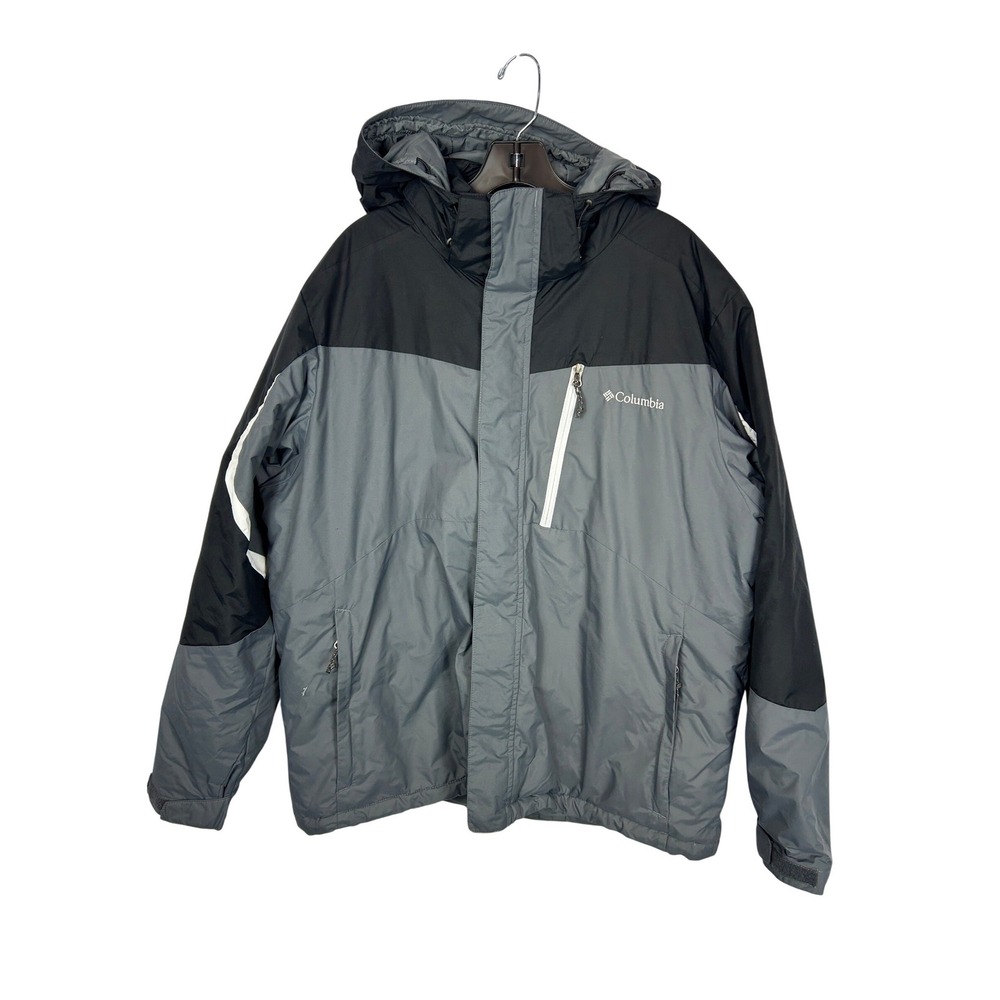Columbia Grey Black Colorblock‎ Hooded Insulated Ski Jacket Mens XL Gorpcore